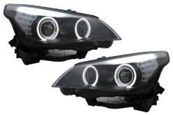 LED Angel Eyes frontlykter egnet for BMW 5-serie E60 E61 (2003-2007) Svart LCI Design