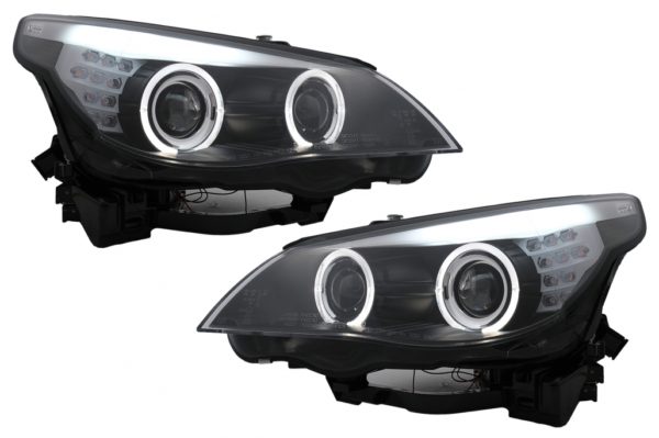 LED Angel Eyes frontlykter egnet for BMW 5-serie E60 E61 (2003-2007) Svart LCI Design |