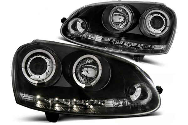 LED Angel Eyes frontlykter egnet for VW Golf V 5 (2004-2009) Jetta (2005-2010) Svart