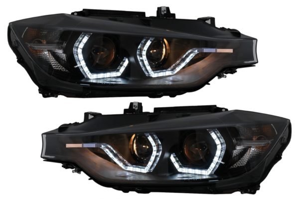 LED DRL Angel Eyes Frontlykter egnet for BMW 3-serie F30 F31 LCI Sedan Touring (2015-2019) Svart