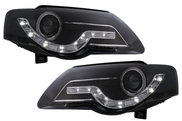 LED DRL Angel Eyes frontlykter egnet for VW Passat B6 3C (03.2005-2010) Svart