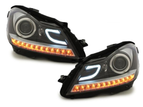 LED DRL Frontlykter egnet for Mercedes C-Klasse W204 S204 C204 Facelift (2011-2014) Svart |