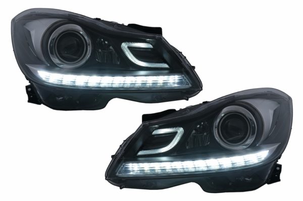 LED DRL-frontlykter egnet for Mercedes C-klasse W204 S204 (2011-2014) med dynamisk sekvensielt svinglys |