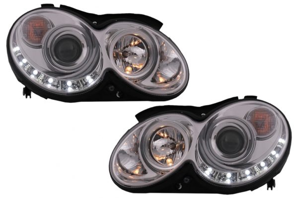 LED DRL Frontlykter egnet for Mercedes CLK W209 C209 Coupe A209 Cabrio (2003-2010) Krom