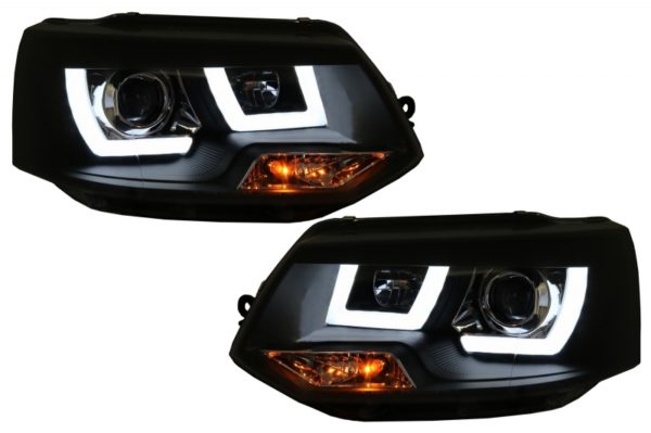 LED DRL Frontlykter egnet for VW Transporter T5 Multivan Facelift (2010-2015) U Tube Xenon Look