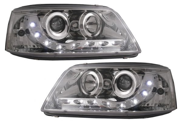 LED DRL Frontlykter egnet for VW Transporter T5 (04.2003-08.2009) Krom