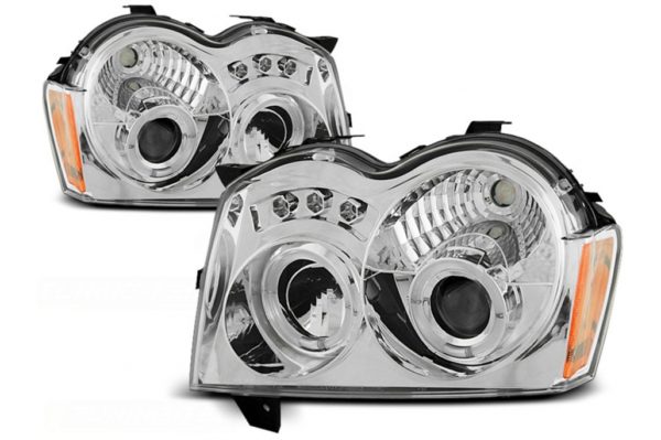 LED Halo Angel Eyes frontlykter egnet for Chrysler Jeep Grand Cherokee (2005-2008) Chrome