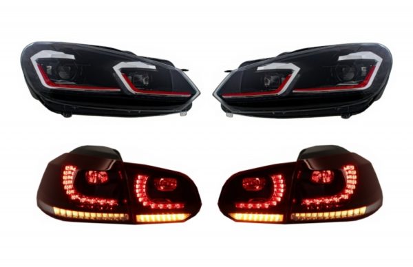 LED-frontlykter og baklykter egnet for VW Golf 6 VI (2008-2013) Med ansiktsløftning G7.5 GTI Look Rødt Flytende dynamiske sekvensielle svinglys LHD |