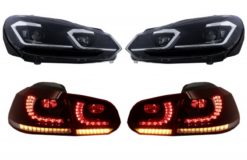 LED-frontlykter og baklykter egnet for VW Golf 6 VI (2008-2013) med ansiktsløftning G7.5 Look Sølvflytende dynamiske sekvensielle svinglys LHD