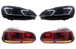 LED-frontlykter og baklykter egnet for VW Golf 6 VI (2008-2013) med ansiktsløftning G7.5 Look Sølvflytende dynamiske sekvensielle svinglys LHD