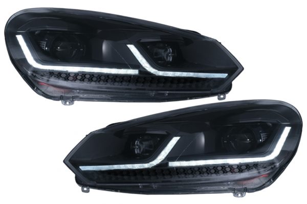 LED-frontlykter egnet for VW Golf 6 (2008-2013) med Facelift G7.5 Look Black Flowing Dynamic Sequential Turning Lights LHD