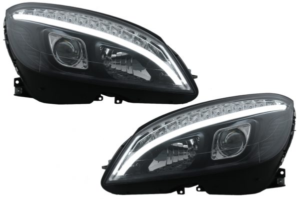 LED-frontlykter Rørlys egnet for Mercedes C-klasse W204 S204 (2007-2010) Svart med sekvensielle dynamiske svinglys |