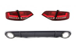 LED-baklykter med bakre diffuser og eksosspisser som passer for AUDI A4 B8 8K Sedan (2007-2010) Rød / klar RS4-design