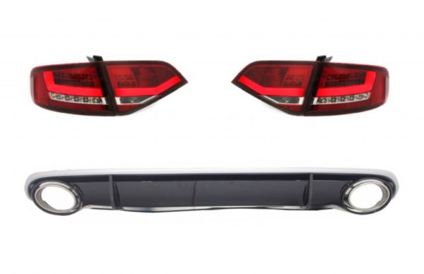 LED-baklykter med bakre diffuser og eksosspisser som passer for AUDI A4 B8 8K Sedan (2007-2010) Rød / klar RS4-design