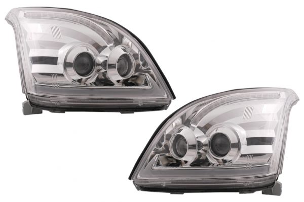 LED RØRLYS Hovedlys egnet for Toyota Land Cruiser FJ120 (2003-2009) Krom med dynamiske sekventielle svinglys