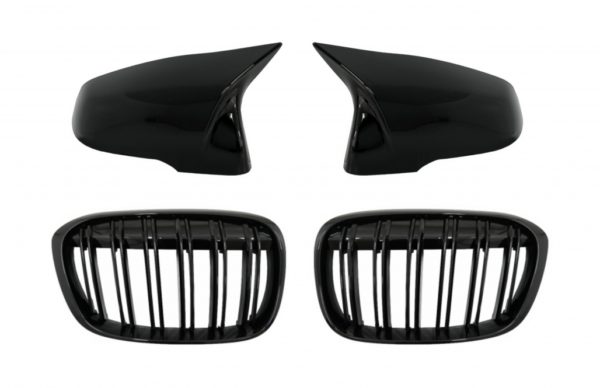 Speildeksler med sentrale nyregitter dobbel stripe egnet for BMW X1 F48 Pre LCI (06.2015-2019) Piano Black M Design