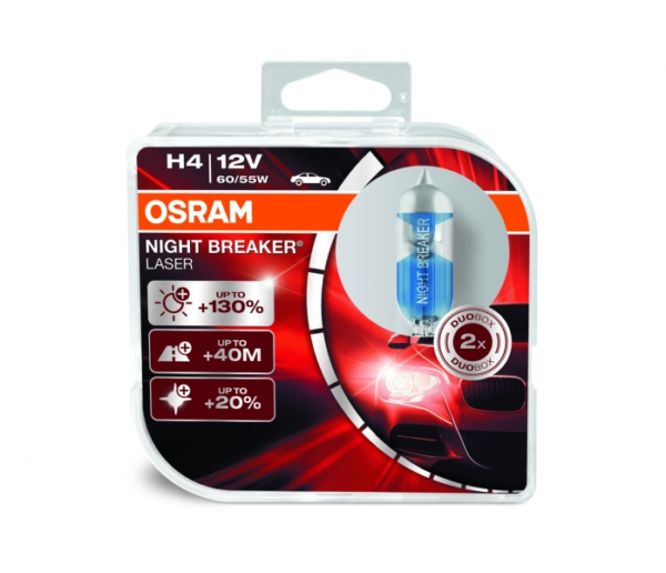 OSRAM Halogen Headlight Night Breaker Laser +130 % 64193NBL H4 12V 60/55W Duobox (2 enheter)