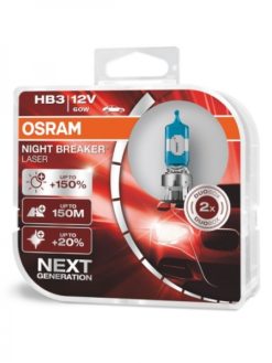 OSRAM Halogen Headlamp Night Breaker Laser +150 % 9005NL-HCB HB3 12V 60 Duo-boks (2 enheter)