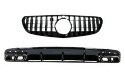 Bakre støtfanger luftdiffuser med svarte lyddemperspisser egnet for Mercedes S-klasse C217 Coupe (2018-2020) og sentralgitter S63 ansiktsløftningsdesign