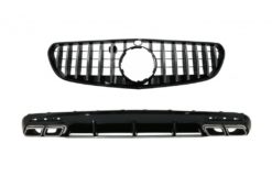 Bakre støtfanger luftdiffuser med krom lyddemperspisser og sentralgitter egnet for Mercedes S-klasse C217 Coupe (2014-2017) S63 GT-R Design