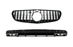 Bakre støtfanger luftdiffuser med krom lyddemperspisser og sentralgitter egnet for Mercedes S-klasse C217 Coupe (2018-2020) S63 GT-R Design