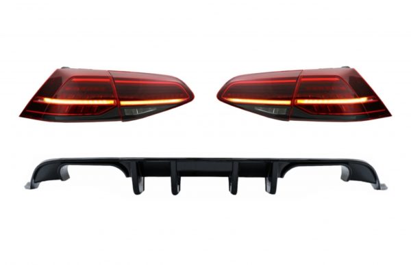 Bakre støtfanger luftdiffuser med fulle LED-baklys Dynamiske sekvensielle blinklys mørk kirsebærrød egnet for VW Golf 7.5 (2017-2019) R Look |