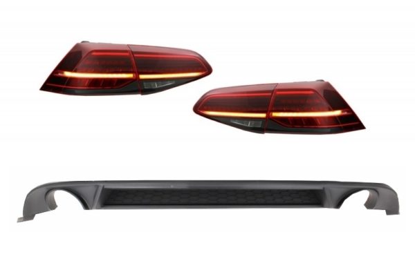 Bakre støtfanger luftdiffuser med LED-baklys Dynamiske sekvensielle svinglys mørk kirsebærrød egnet for VW Golf 7.5 VII (2017-Up) GTI Look |