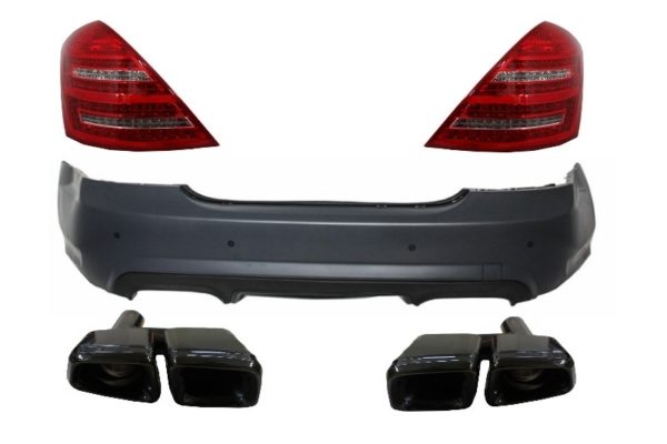 Bakre støtfanger og LED-baklykter egnet for MERCEDES Benz W221 S-klasse (05-11) og Black Edition lyddemperspisser |