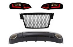 Bakre støtfangerspreder og eksosspisser med sentralgitter og LED-baklys egnet for AUDI A4 B8 Avant Pre Facelift (2007-2011)