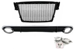 Bakre støtfanger Diffuser egnet for Audi A4 B8 Limousine Avant Pre Facelift (2007-2011) med eksosspisser RS4-design og sentralgitter Piano Black