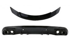 Bakre støtfangerspreder med eksospottespisser egnet for Mercedes C-klasse W205 (2014-2020) og bagasjeromsspoiler Piano Black