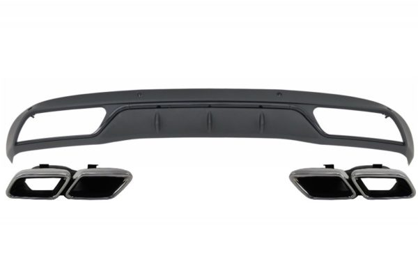 Bakre støtfanger diffuser med lyddemper tips egnet for Mercedes C-klasse W205 S205 (2014-2018) C63 Look Shadow Black og Chrome for standard støtfanger |