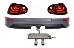 Bakre støtfangerforlengelse med baklys LED Smoke Black og komplett eksosanlegg egnet for VW Golf 5 V (2003-2007) R32 Look