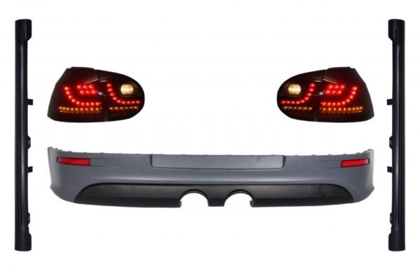 Bakre støtfangerforlengelse med baklys LED Smoke Black og sideskjørt egnet for VW Golf 5 V (2003-2007) R32 Look |