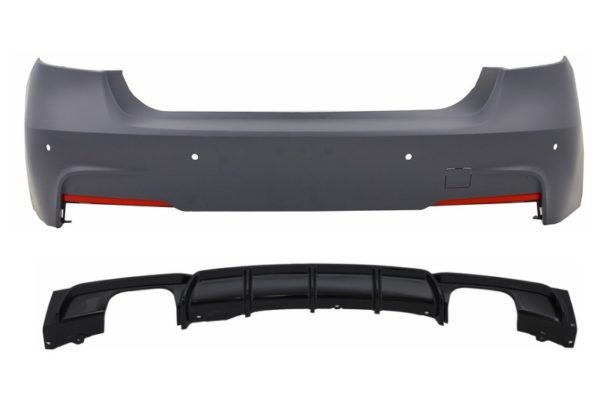 Bakre støtfanger M-Technik med valance diffuser Enkelt/dobbelt uttak Piano Black M Performance egnet for BMW 3-serie F30 (2011+)