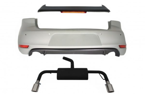 Bakre støtfanger takspoiler med LED-bremselys egnet for VW Golf 6 VI (2008-2012) og eksosanlegg GTI Design |