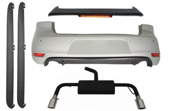 Bakre støtfanger takspoiler med LED-bremselys egnet for VW Golf 6 VI (2008-2012) eksosanlegg og sideskjørt GTI Design |