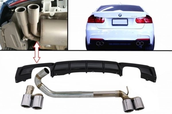 Bakre støtfanger Spoiler Valance Diffuser med doble doble eksossystemer Lyddemperspisser M3 M Ytelsesdesign egnet for BMW 3-serie F30 F31 (2011+) Limo Touring |