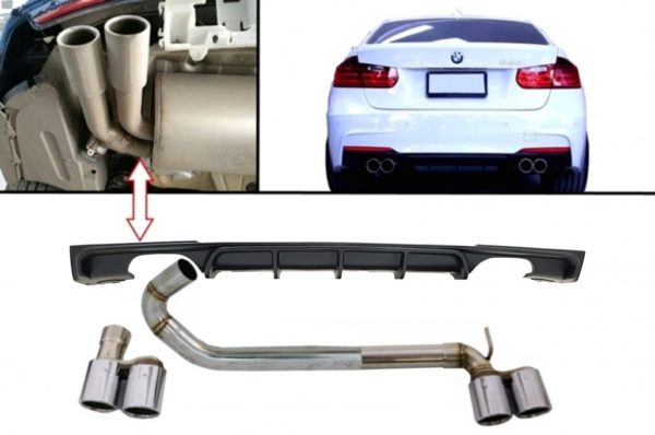 Bakre støtfanger Spoiler Valance Diffuser med doble doble eksossystemer Lyddemperspisser M3 M Ytelsesdesign egnet for BMW 3-serie F30 F31 (2011-up) Limo Touring