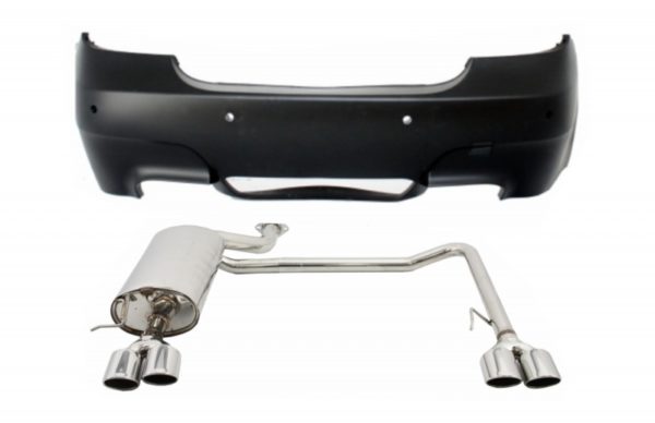 Bakre støtfanger egnet for BMW 5-serie E60 (2007-2010) og komplett eksosanlegg Twin Double Quad M5 Design med PDC