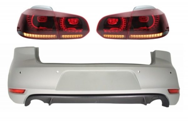 Bakre støtfanger egnet for VW Golf 6 VI (2008-2012) med baklykter FULL LED Rød/Smoke GTI Design |