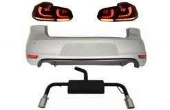 Bakre støtfanger egnet for VW Golf 6 VI (2008-2012) med komplett eksosanlegg og baklys FULL LED dynamisk sekvensielt blinklys GTI Design