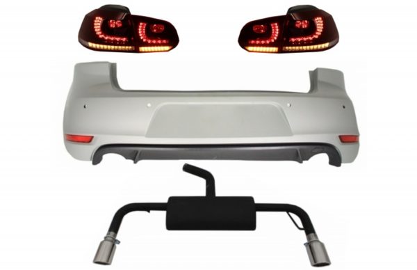 Bakre støtfanger egnet for VW Golf 6 VI (2008-2012) med komplett eksosanlegg og baklys FULL LED dynamisk sekvensielt blinklys GTI Design |