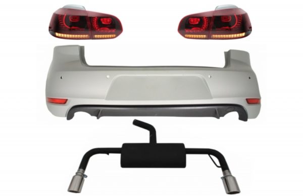 Bakre støtfanger egnet for VW Golf 6 VI (2008-2012) med komplett eksosanlegg og baklys FULL LED dynamisk sekvensielt blinklys GTI Design |