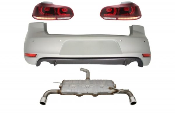 Bakre støtfanger egnet for VW Golf 6 VI (2008-2012) med eksosanlegg og baklykter FULL LED Cherry Red GTI Design |