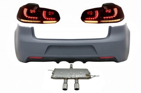 Bakre støtfanger egnet for VW Golf VI (2008-2013) R20 Design med baklys Full LED rød røyk og eksosanlegg |