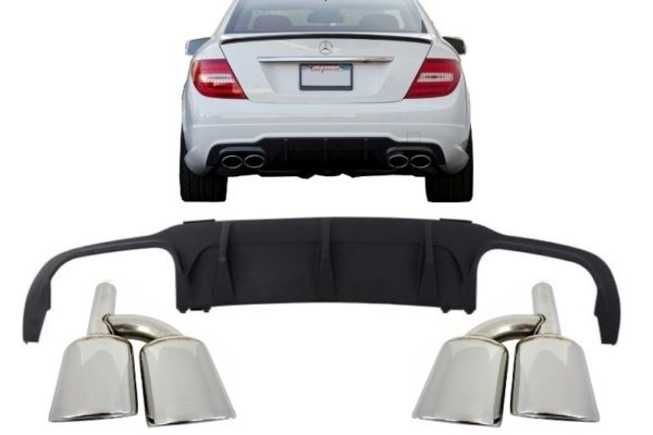 Bakre støtfanger valance luftdiffuser med eksospottespisser egnet for MERCEDES C-klasse W204 C204 AMG Sport Line (2012-2014) Limousine Coupe |