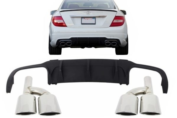 Bakre støtfanger valance luftdiffuser med eksospottespisser egnet for MERCEDES C-klasse W204 C204 AMG Sport Line (2012-2014) Limousine Coupe