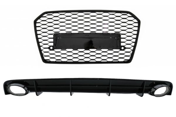 Bakre støtfanger valance diffuser og eksosspisser for Audi A6 4G Facelift (2015-2018) med frontgitter RS6 Design Bare svart S-Line støtfanger |