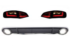 Bakre Bumper Valance Diffuser & Eksosspisser med LED-baklys Dynamic Black/Smoke egnet for AUDI A4 B8 Avant Pre Facelift (2007-2011) RS4 Design